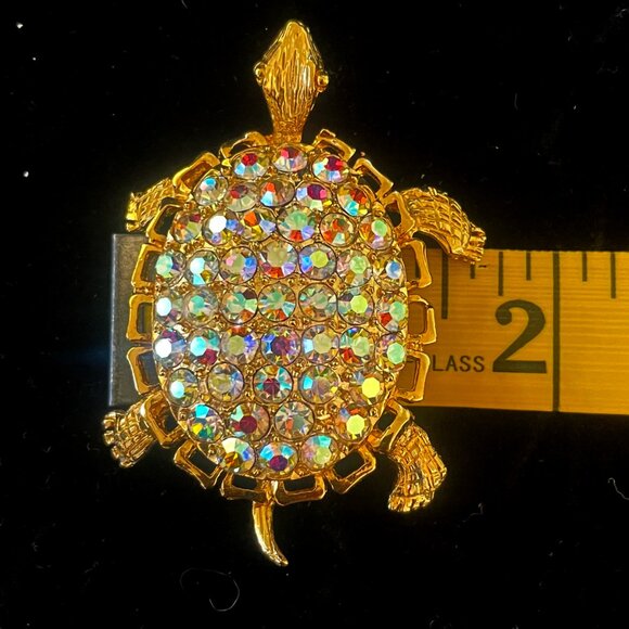 Vintage gold-tone aurora borealis turtle brooch - Picture 7 of 7